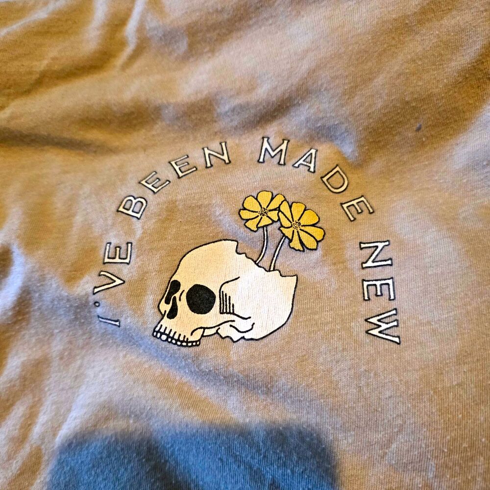 Comfort Colors Heavyweight Mens Cotton Relaxed Crew Tee Beige Skull Graphic M